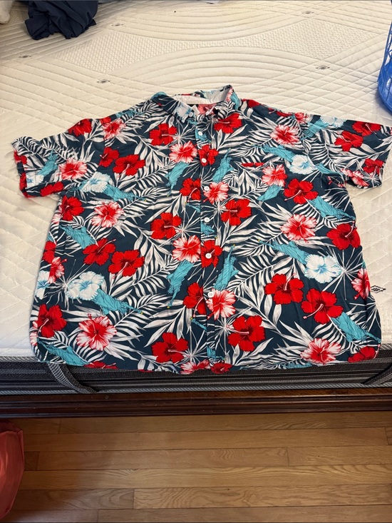 Fifth Sun Other - Fifth Sun Navy Button-Down Shirt with Red & Teal Floral Print